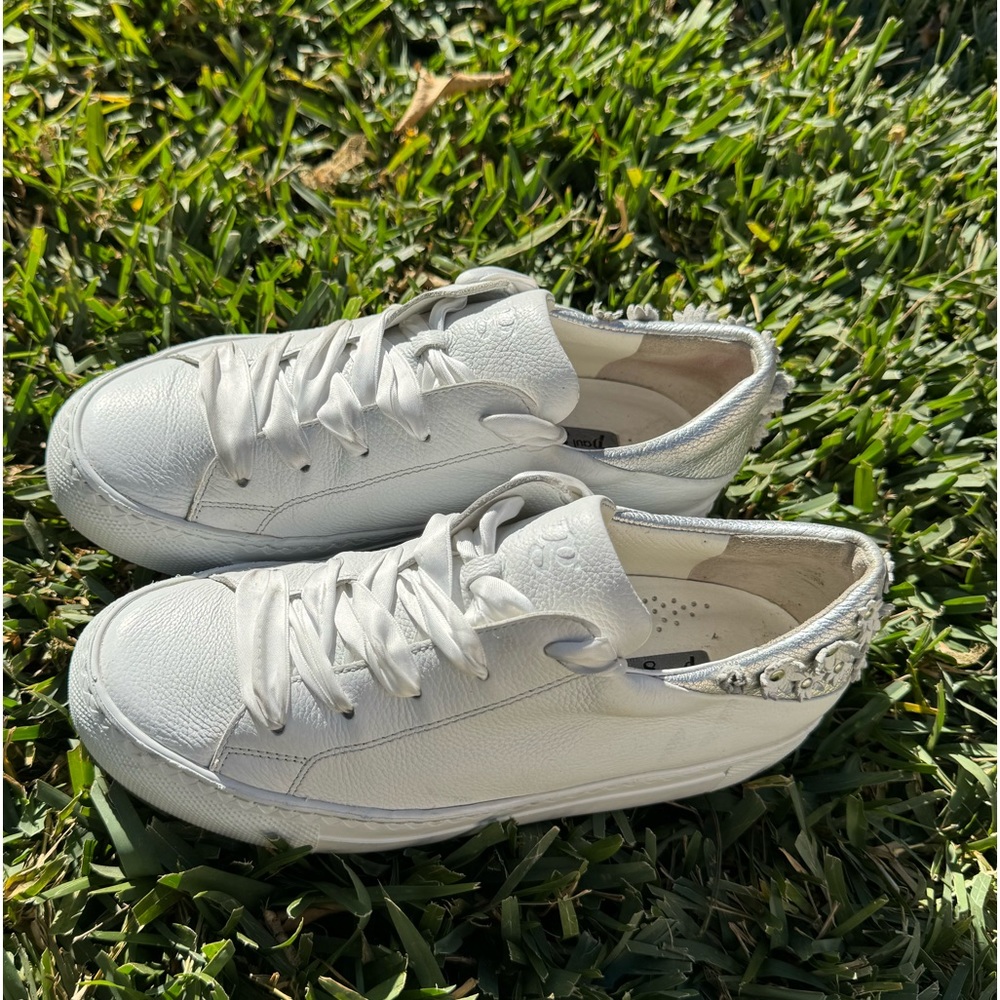 PAUL GREEN White Leather sneakers floral detail on back size US 5.5 - Picture 6 of 13